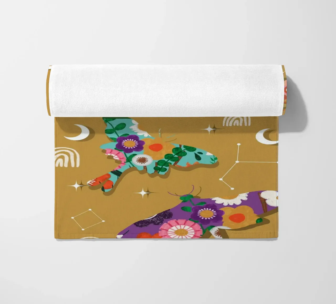 Falene cosmiche floreali - Senape celeste Boho telo mare da susanacosta