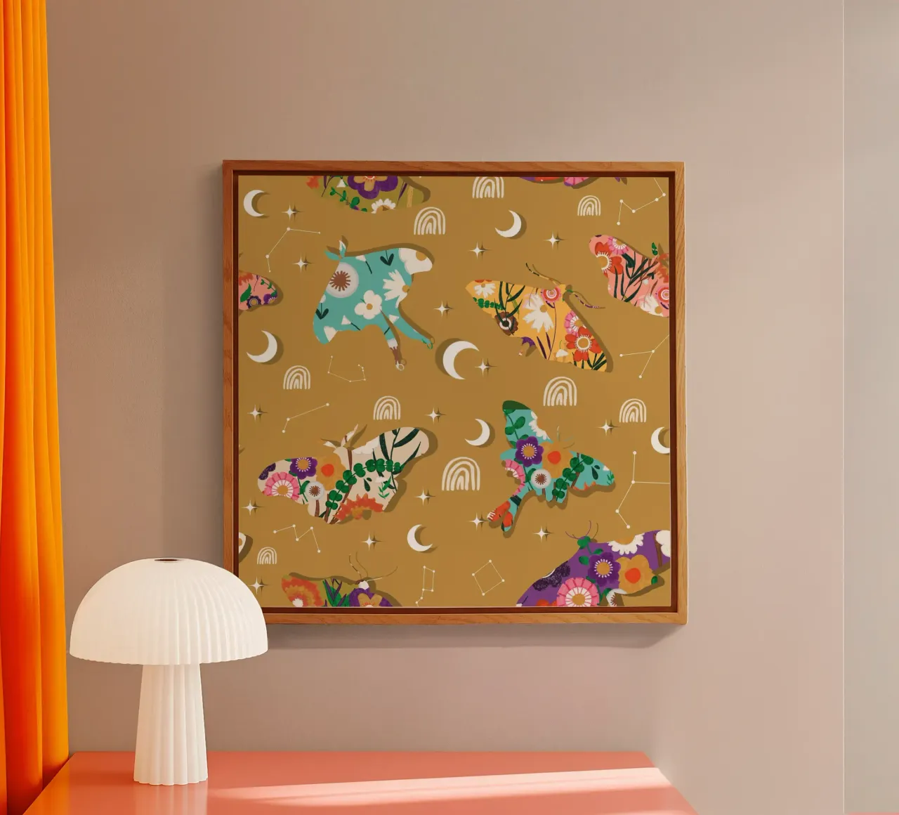 Bloemen Kosmische Motten - Boho Hemelse Mosterd acryl van susanacosta