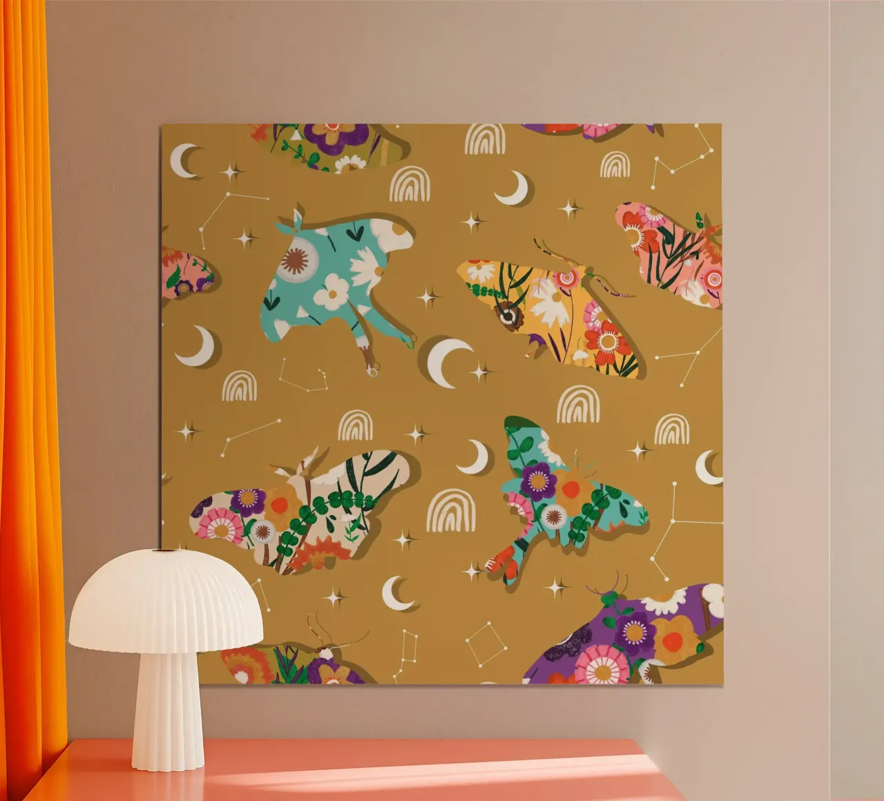 Falene cosmiche floreali - Senape celeste Boho carta hahnemühle da susanacosta
