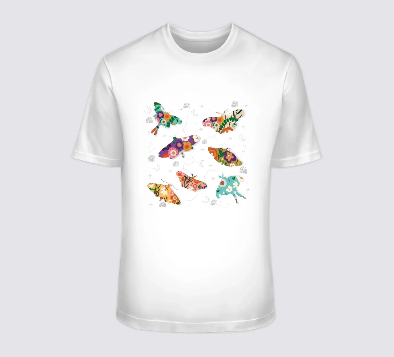 Falene cosmiche floreali - Boho Arancione celeste t-shirt da susanacosta