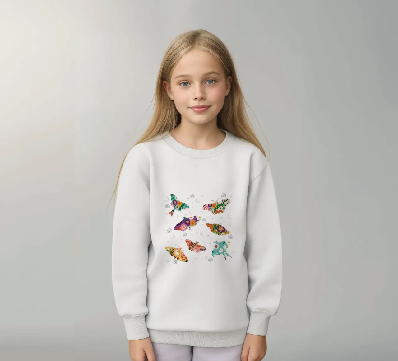 Falene cosmiche floreali - Boho Arancione celeste felpa bambino da susanacosta