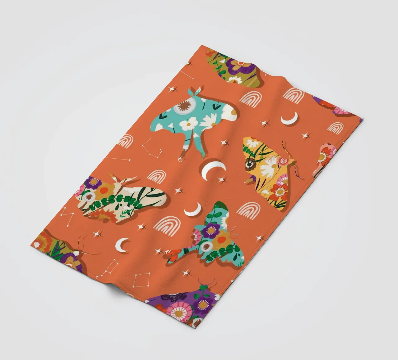 Falene cosmiche floreali - Boho Arancione celeste coperta in pile da susanacosta