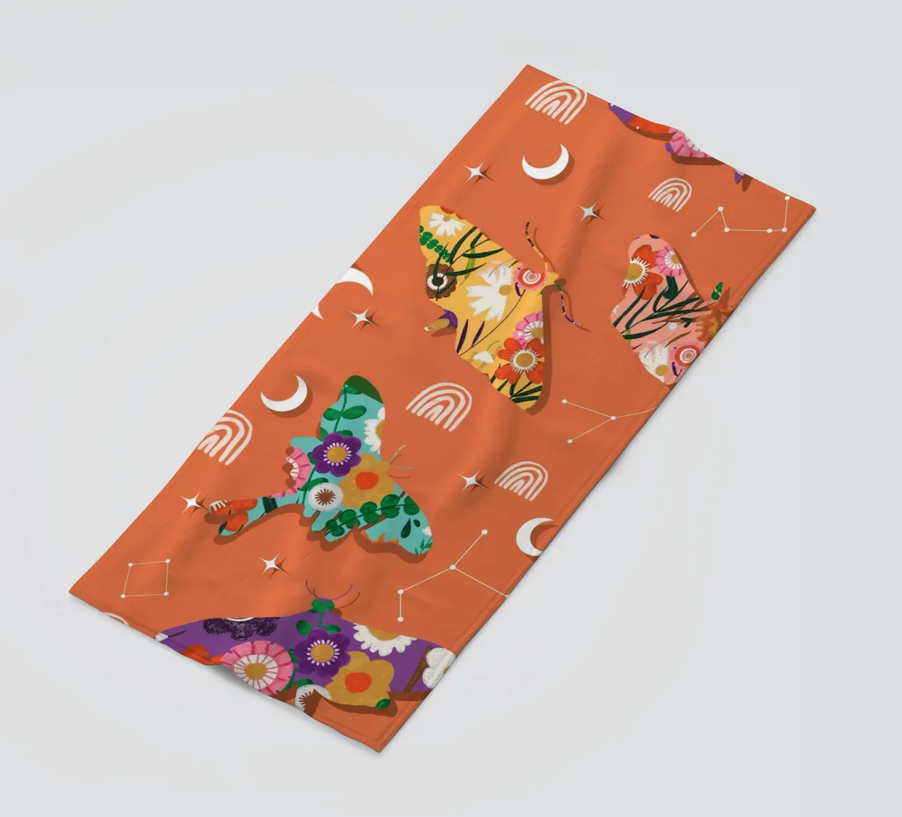 Falene cosmiche floreali - Boho Arancione celeste telo mare da susanacosta