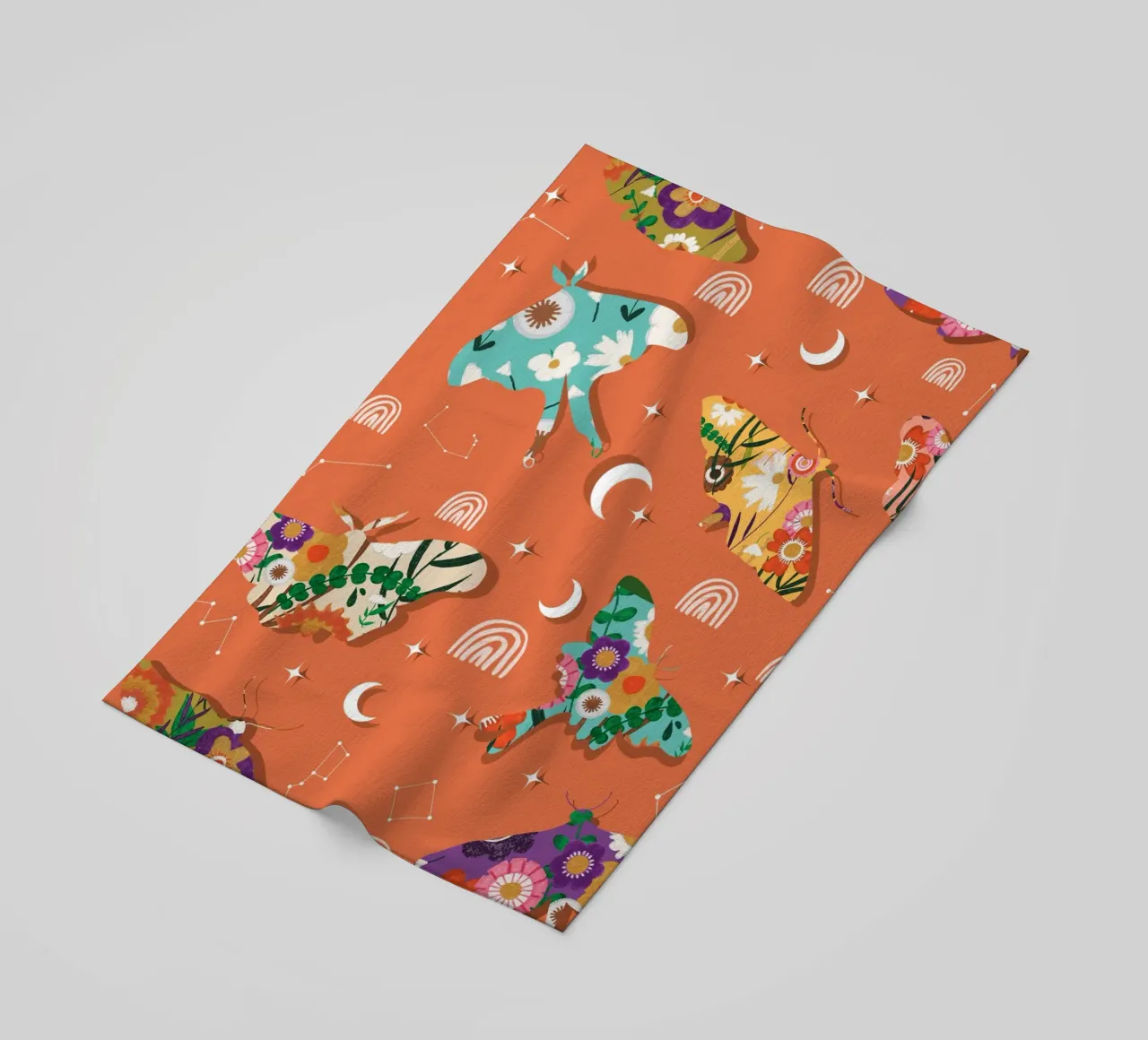 Falene cosmiche floreali - Boho Arancione celeste telo mare da susanacosta