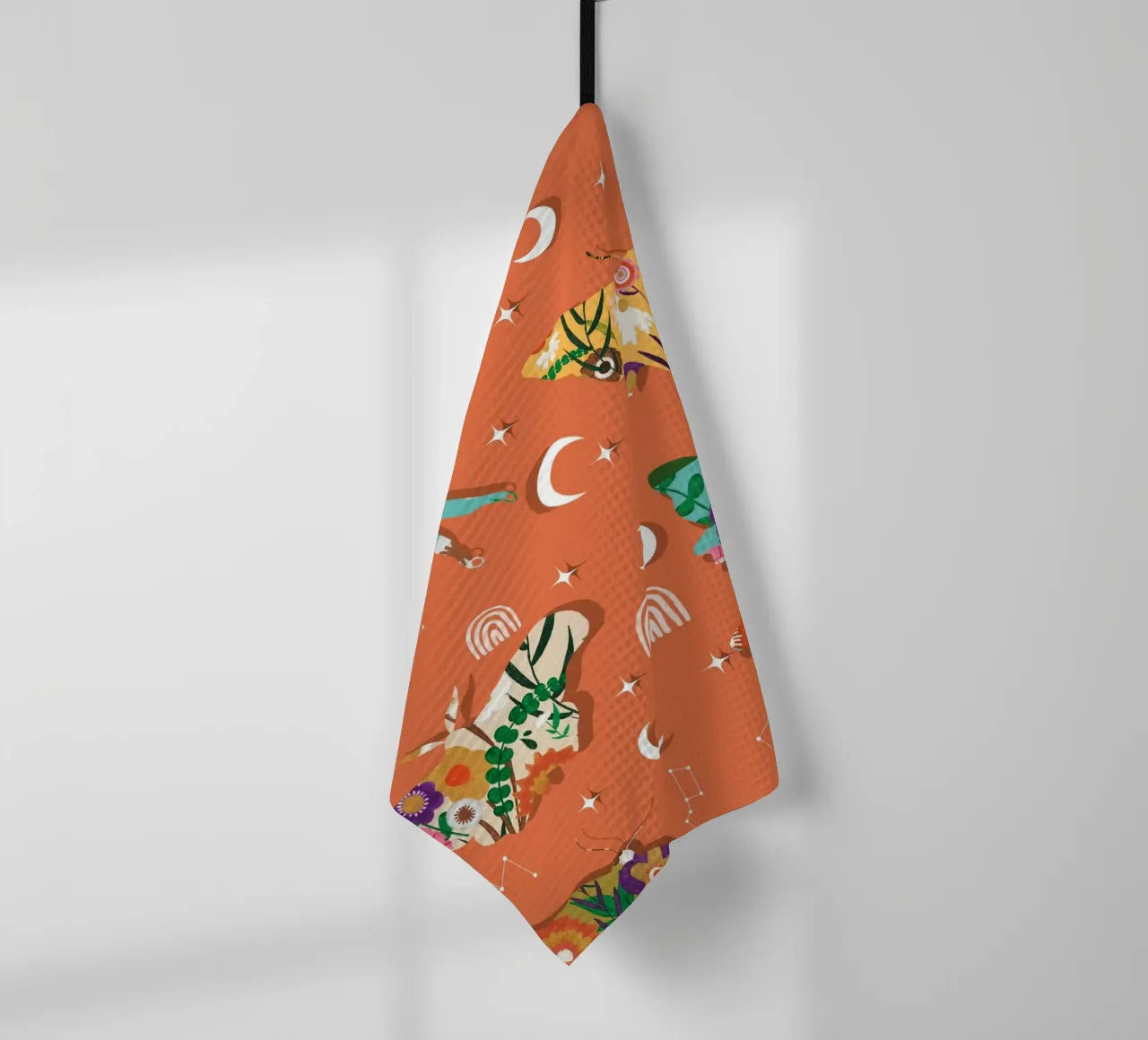 Falene cosmiche floreali - Boho Arancione celeste canovaccio da cucina da susanacosta