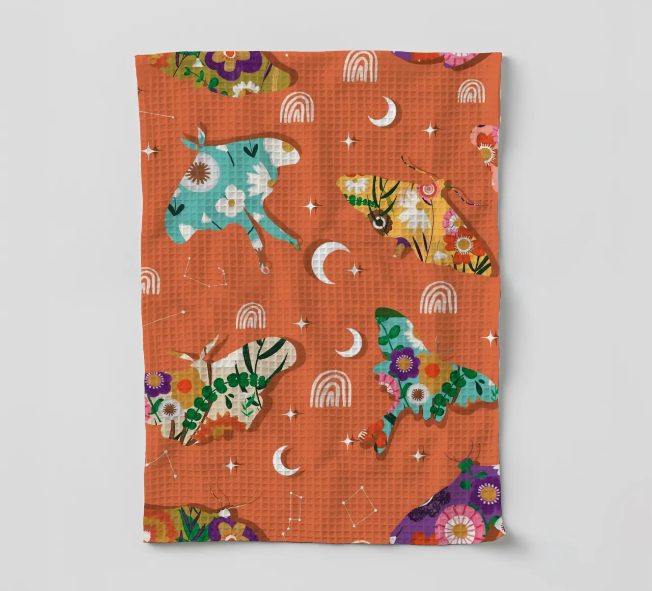 Falene cosmiche floreali - Boho Arancione celeste canovaccio da cucina da susanacosta
