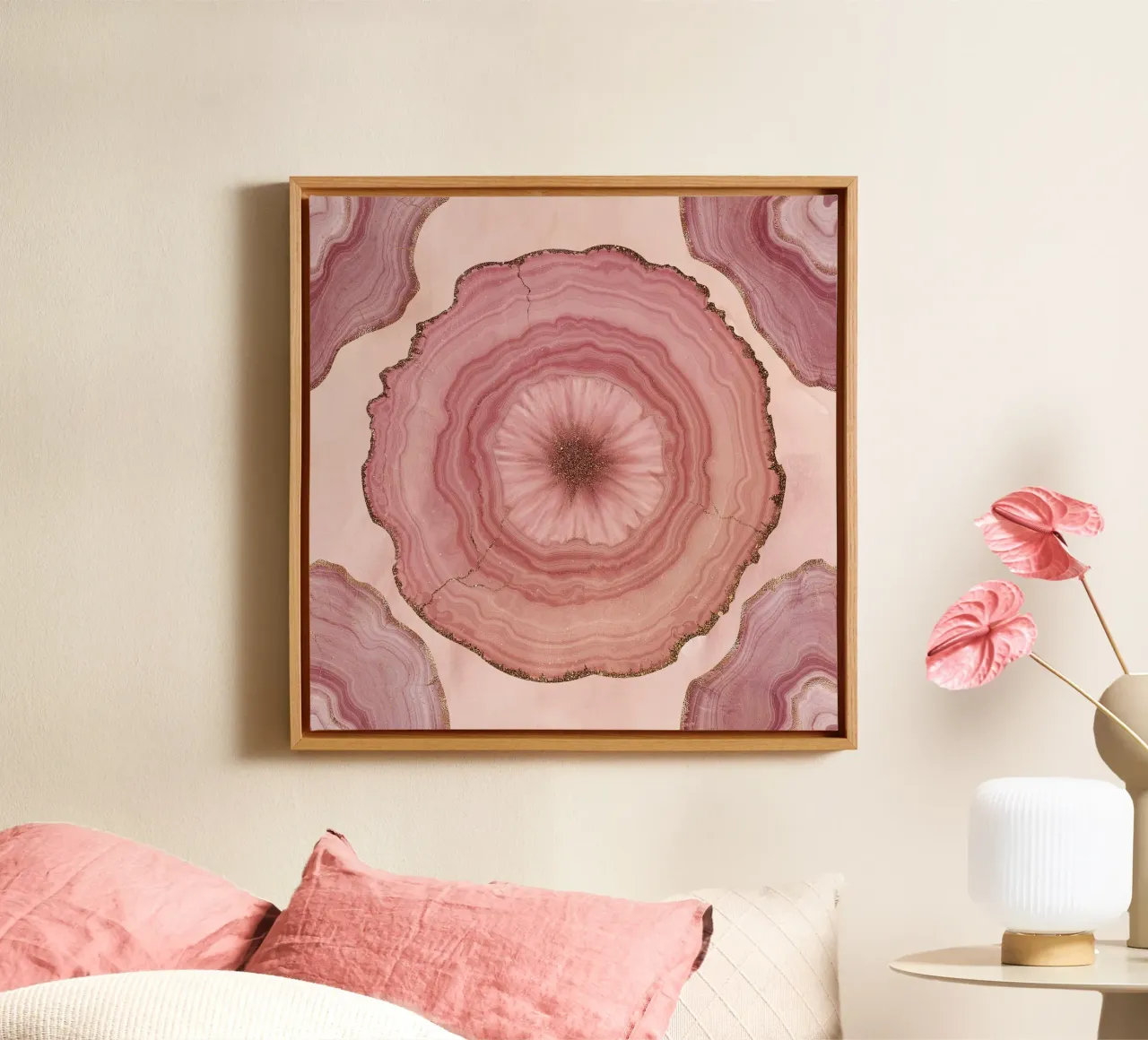 Pink Agate Pattern 12 canvas with Floater frame by Gemstone Textures