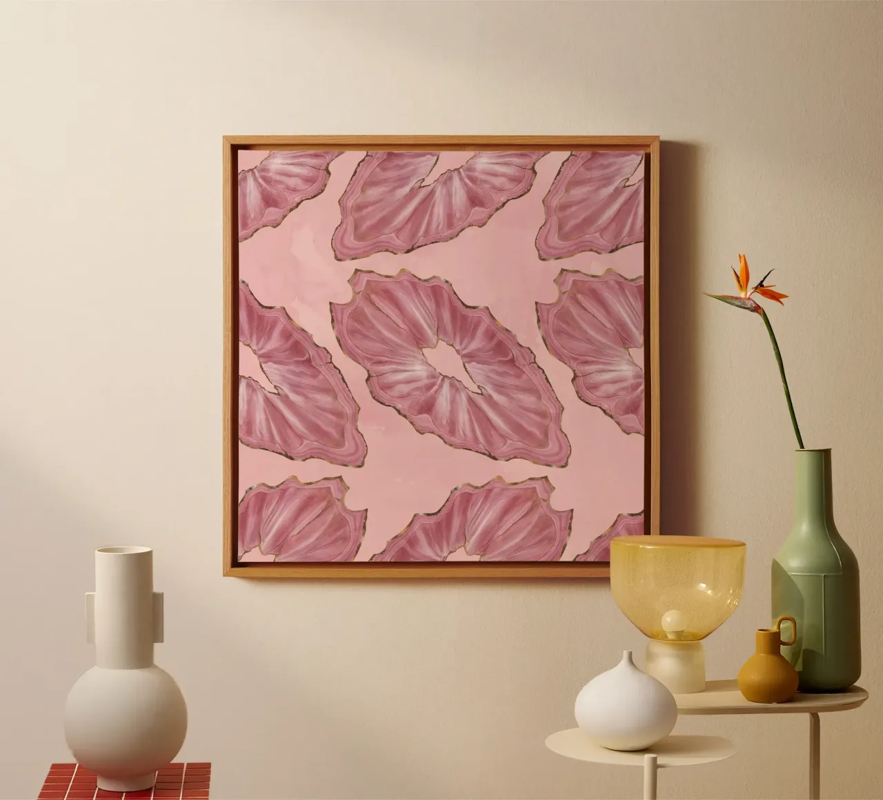 Pink Agate Pattern 15 canvas with Floater frame by Gemstone Textures