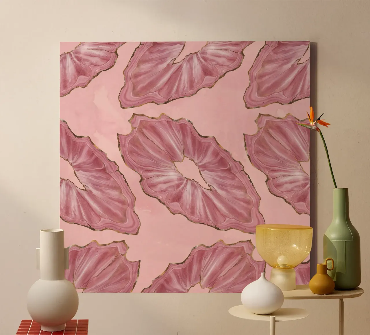 Pink Agate Pattern 15 canvas with Floater frame by Gemstone Textures