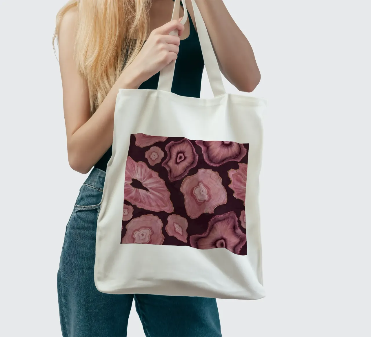 Agata rosa modello 18 borsa in juta da Gemstone Textures