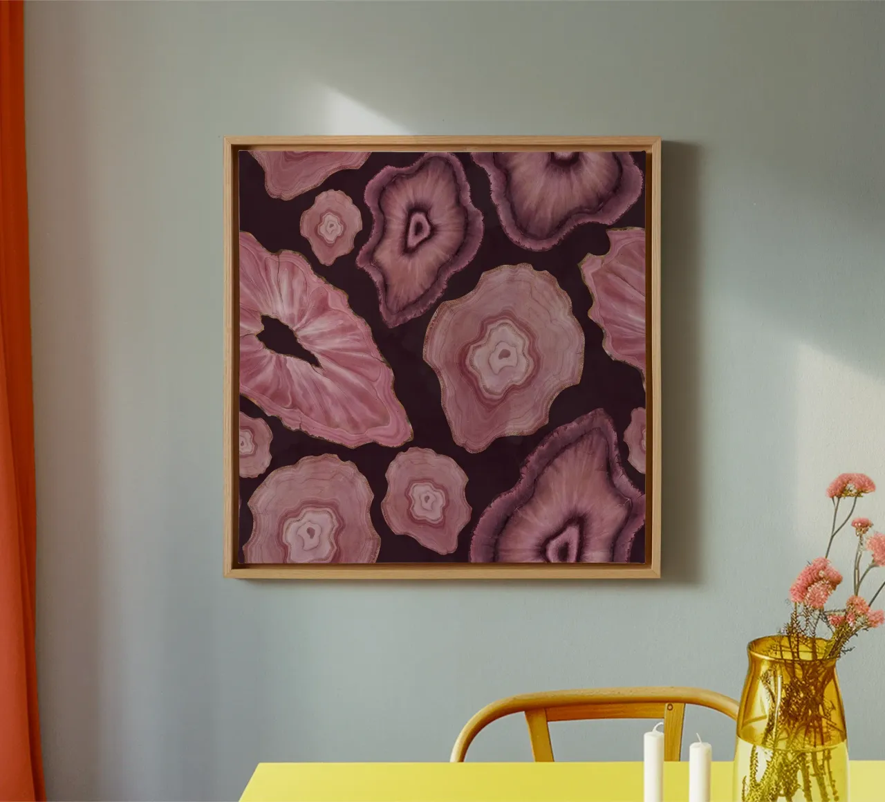 Pink Agate Pattern 18 canvas with Floater frame by Gemstone Textures