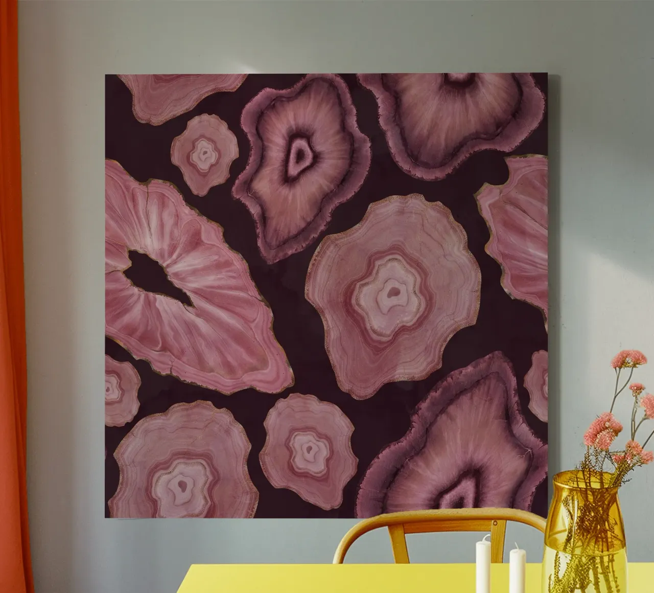 Pink Agate Pattern 18 canvas with Floater frame by Gemstone Textures