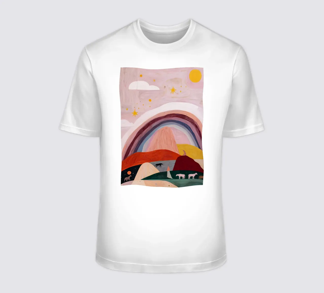 Boho Poster, Kleurrijk Abstract Muurkunst, Regenboog Print t-shirt van Boheme
