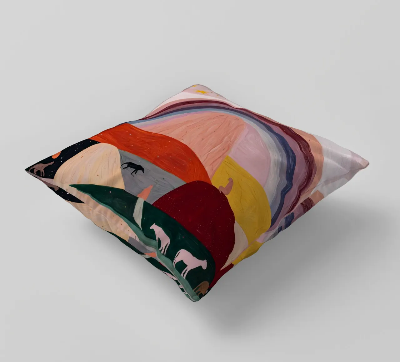 Boho Poster, Colourful Abstract Wall Art, Rainbow Print decorative cushion by Boheme