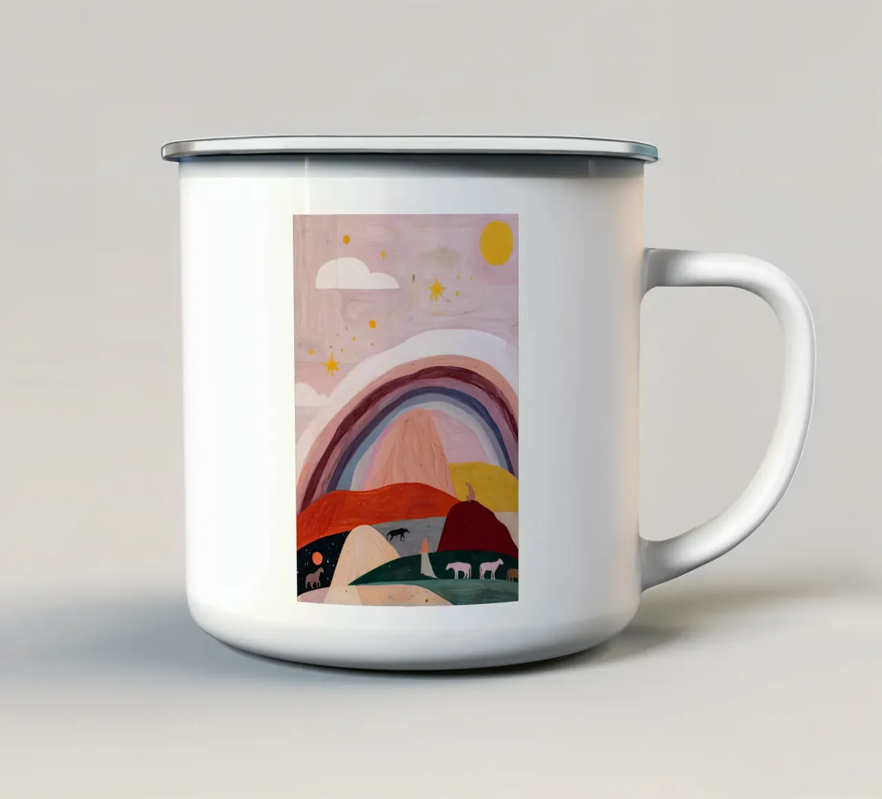 Boho Poster, Kleurrijk Abstract Muurkunst, Regenboog Print emaille mok van Boheme