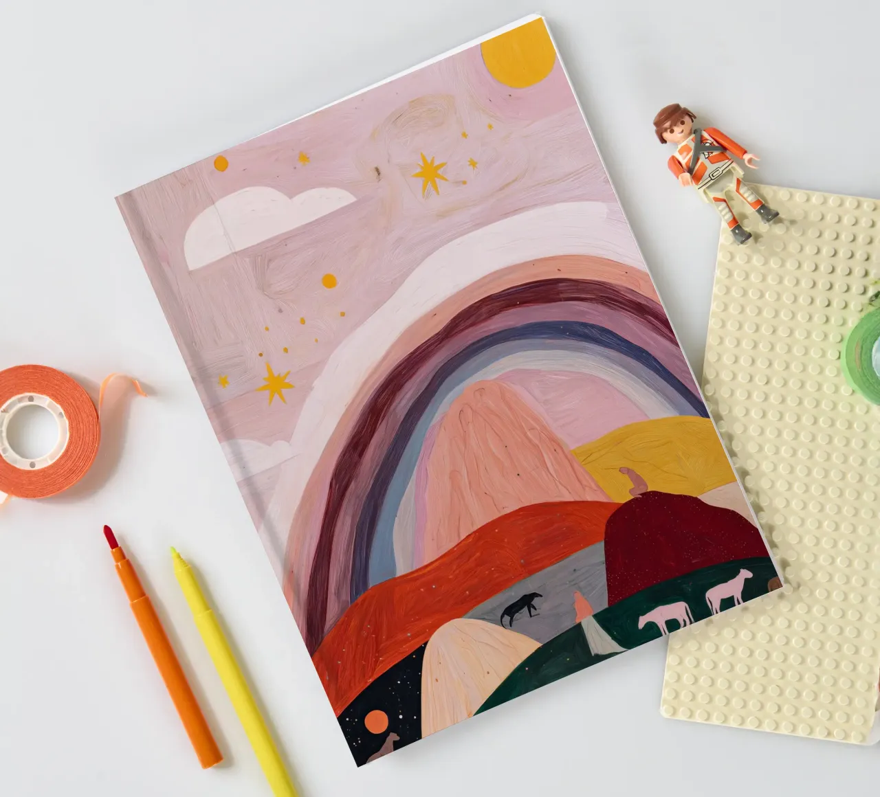 Boho Poster, Colourful Abstract Wall Art, Rainbow Print notebook by Boheme