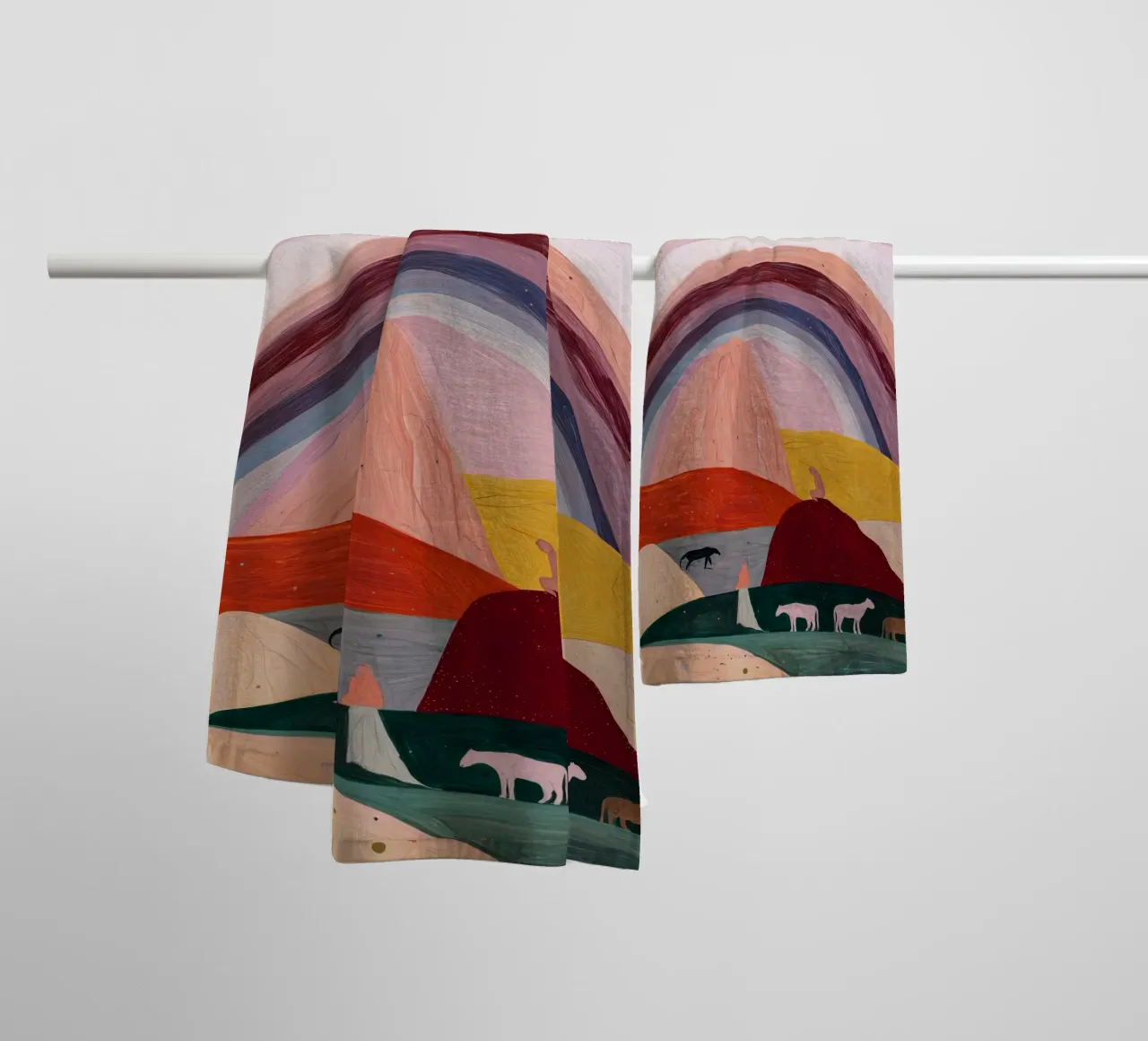 Boho Poster, Kleurrijk Abstract Muurkunst, Regenboog Print badhanddoek van Boheme