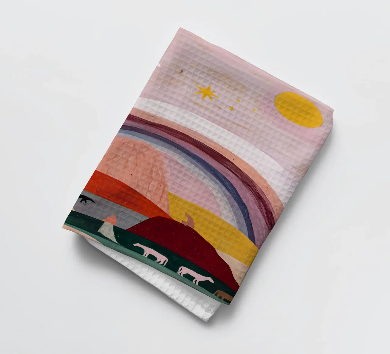 Boho Poster, Kleurrijk Abstract Muurkunst, Regenboog Print theedoek van Boheme