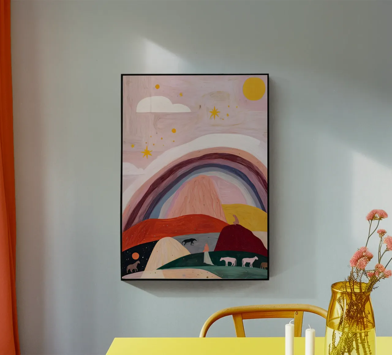 Boho Poster, Kleurrijk Abstract Muurkunst, Regenboog Print acryl van Boheme