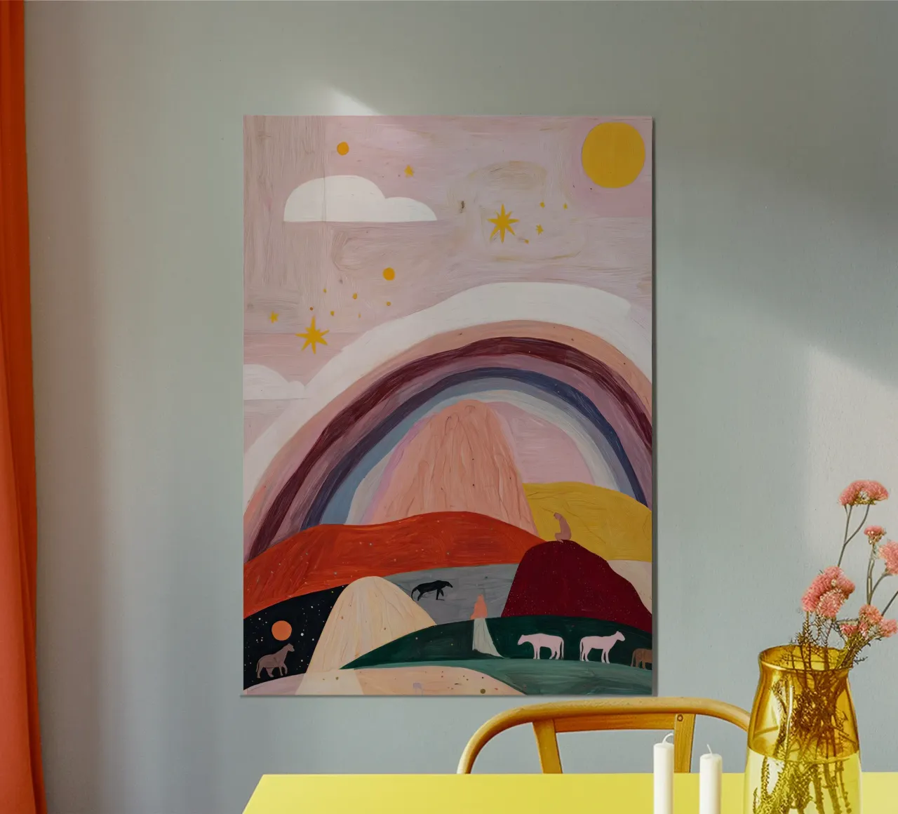 Boho Poster, Colourful Abstract Wall Art, Rainbow Print alu-dibond by Boheme