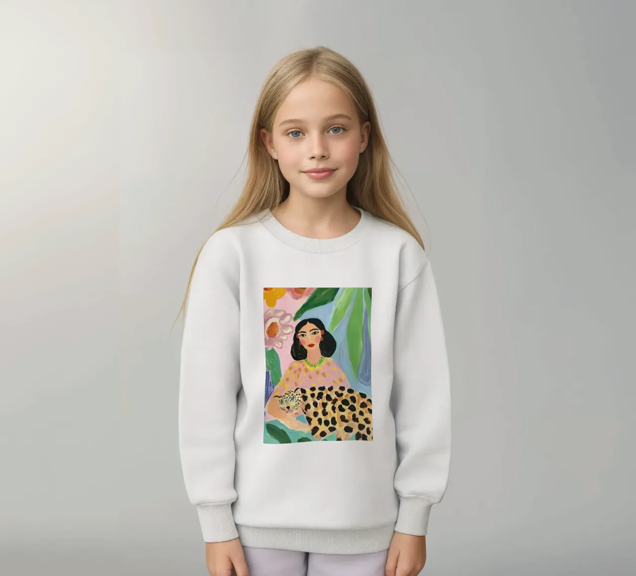 Abstract Woman Print, Cheetah Wall Art, Colourful Art kids sweatshirt by Boheme