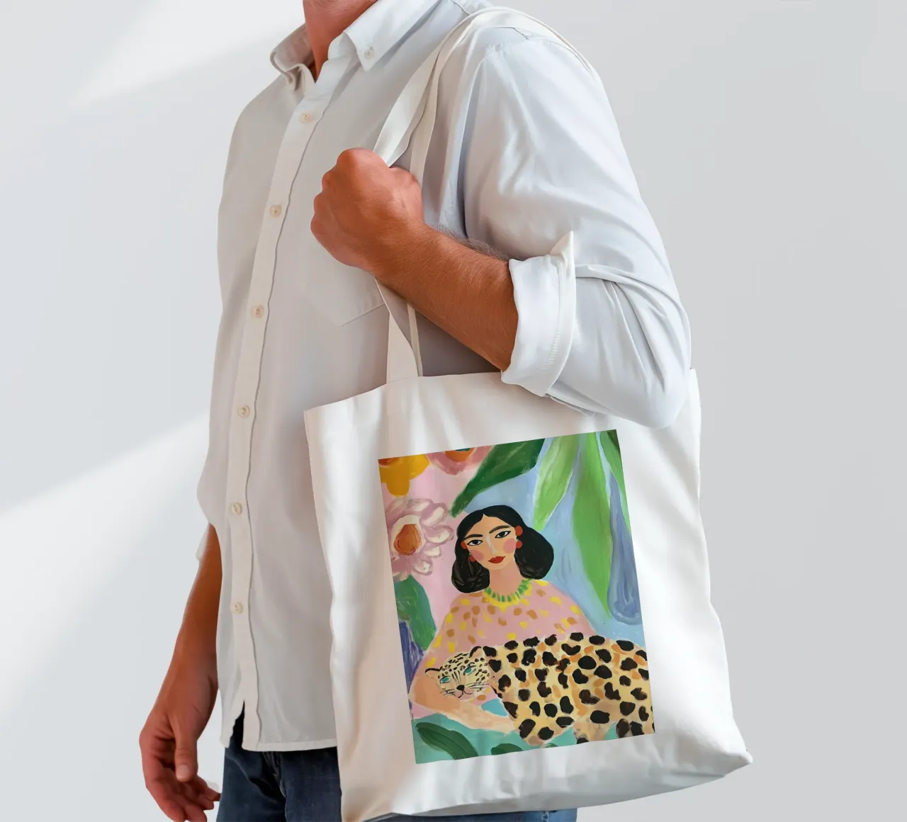 Impression femme abstraite, art mural guépard, art coloré tote bag de Boheme