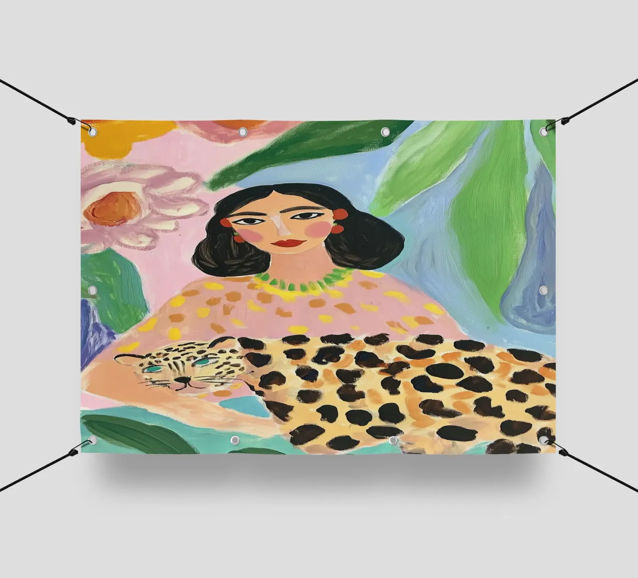 Abstracte vrouwenprint, Cheetah muurkunst, kleurrijke kunst pvc-zeil van Boheme