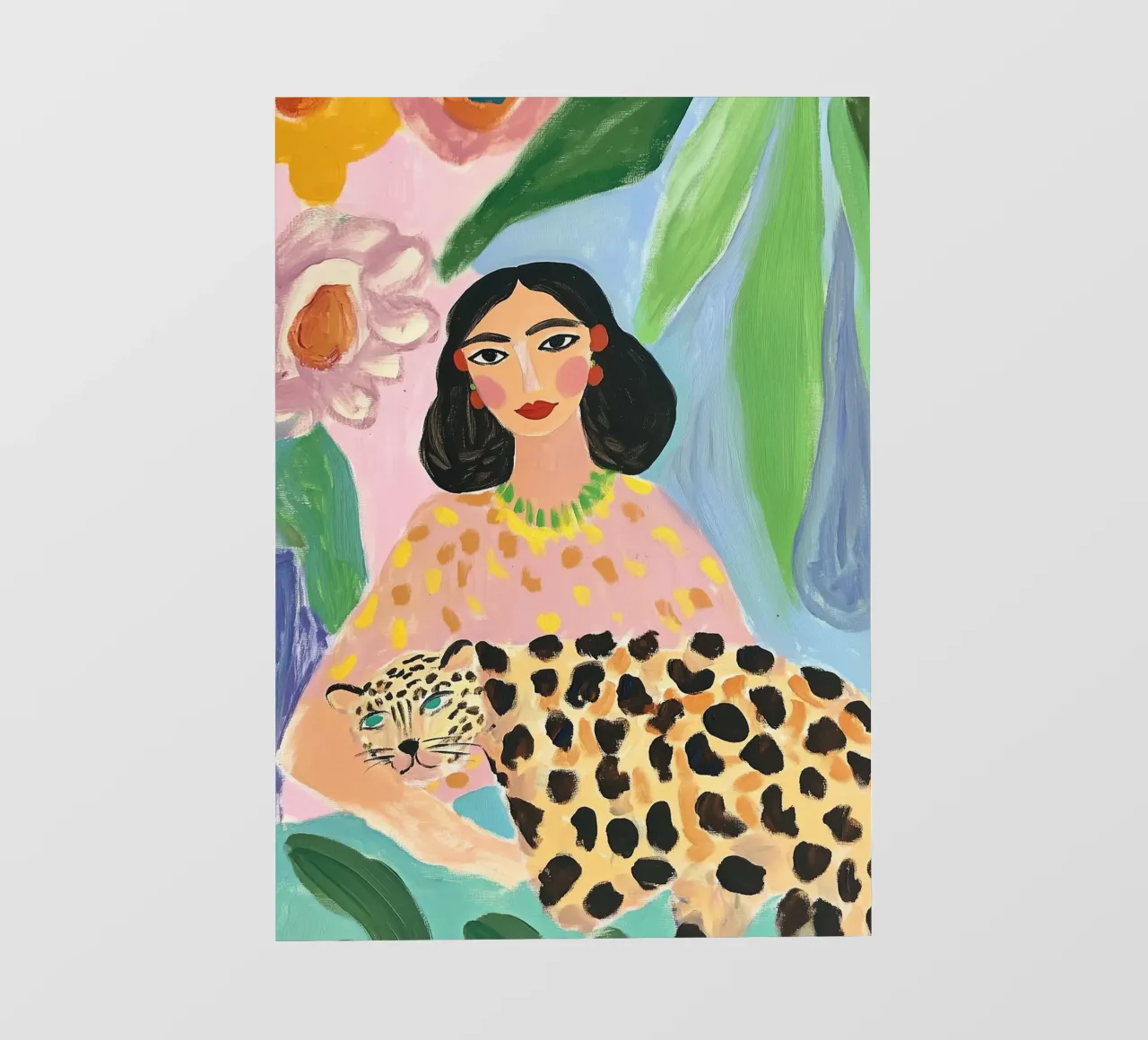 Abstracte vrouwenprint, Cheetah muurkunst, kleurrijke kunst pvc-zeil van Boheme