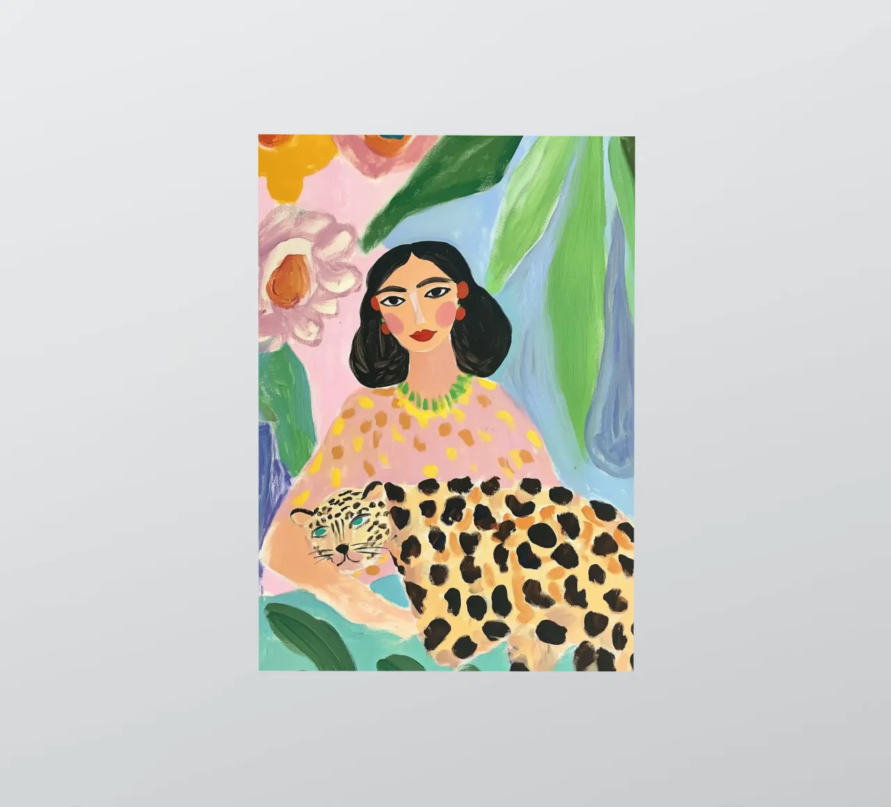 Abstracte vrouwenprint, Cheetah muurkunst, kleurrijke kunst sticker van Boheme