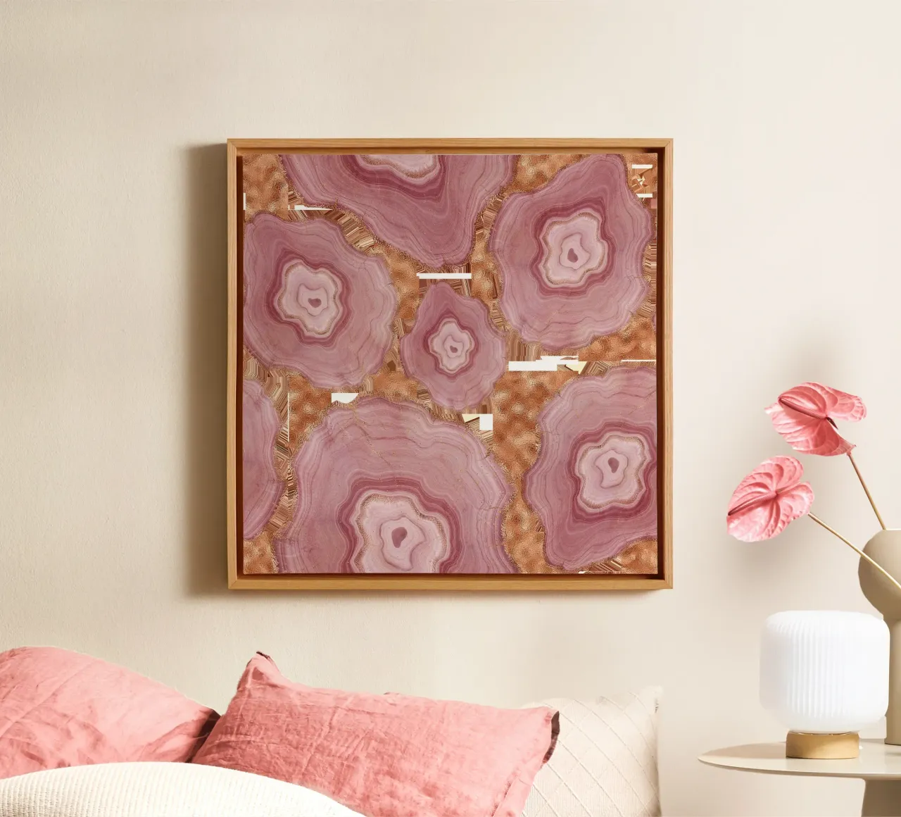 Pink Agate Pattern Tile 06 canvas with Floater frame by Gemstone Textures