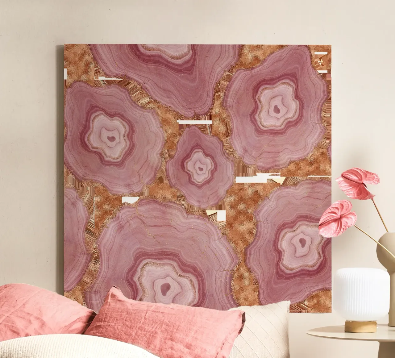 Pink Agate Pattern Tile 06 canvas with Floater frame by Gemstone Textures