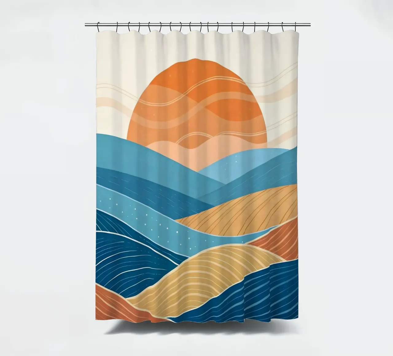 Retro Waves Landscape shower curtain by Artistic-shop