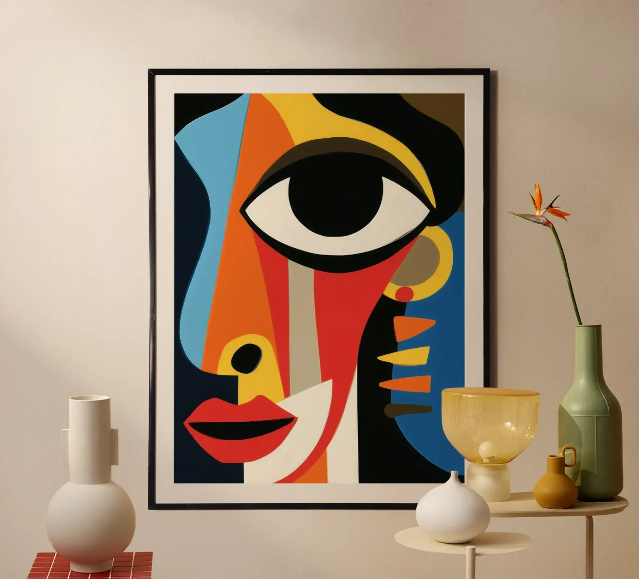 Ritratto di donna con orecchino | Quadro cubista poster con telaio in plastica da Autofocus