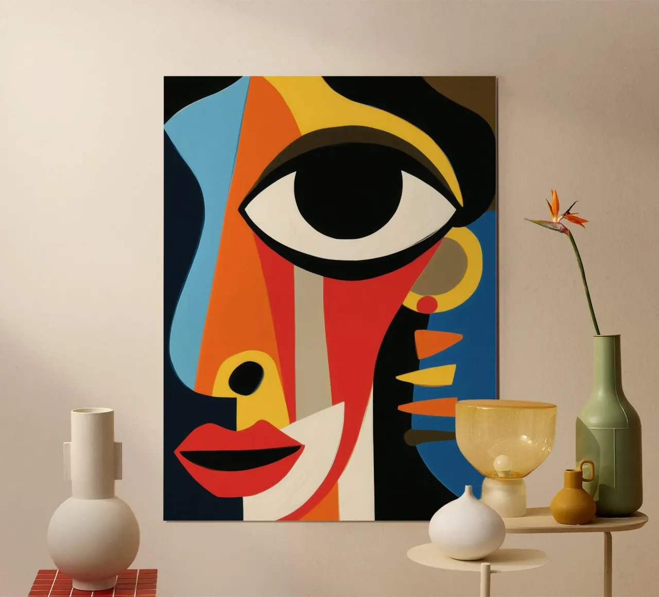 Ritratto di donna con orecchino | Quadro cubista poster con telaio in plastica da Autofocus