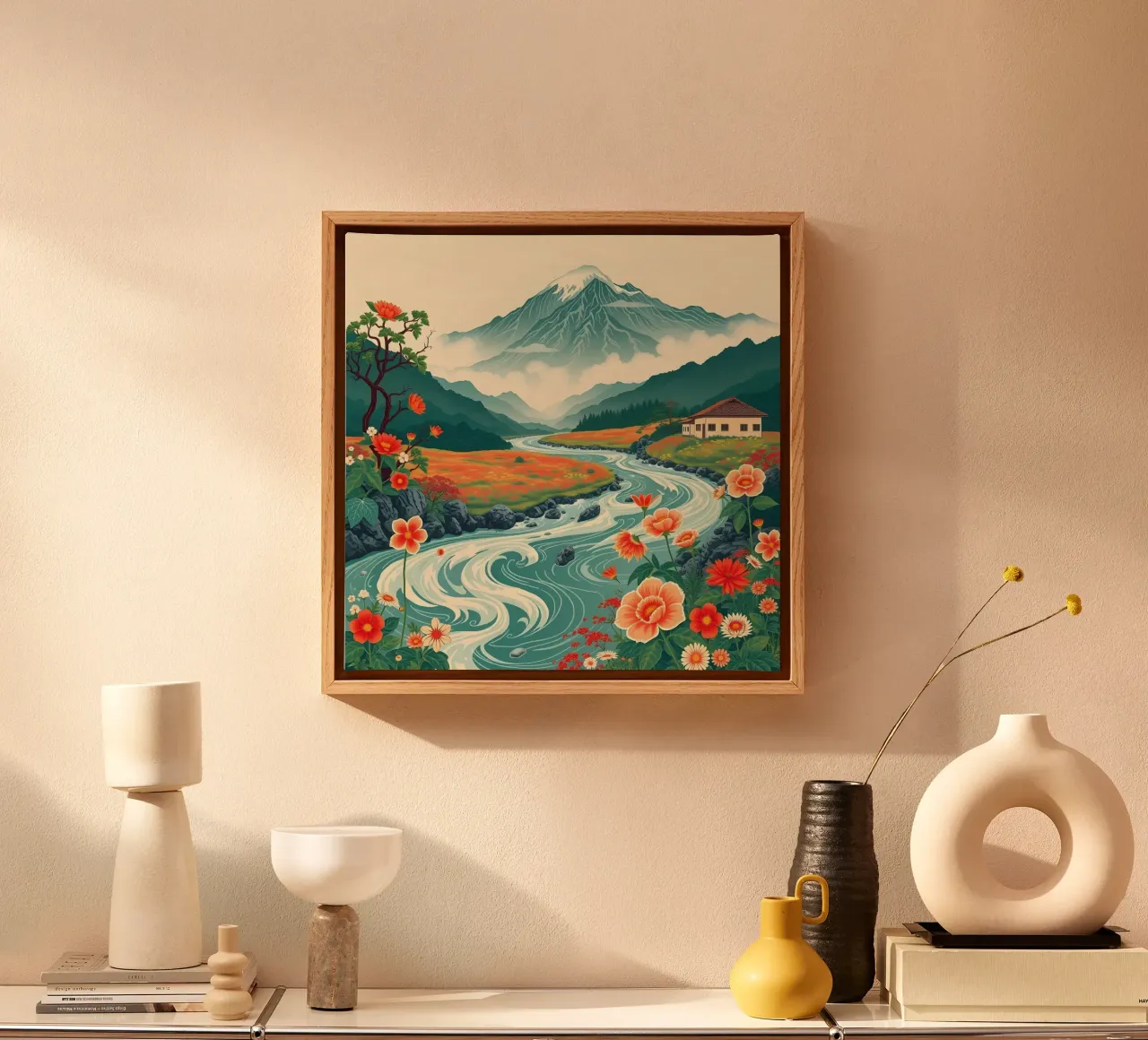 Serene Mountain Valley canvas with Floater frame by Artistic-shop