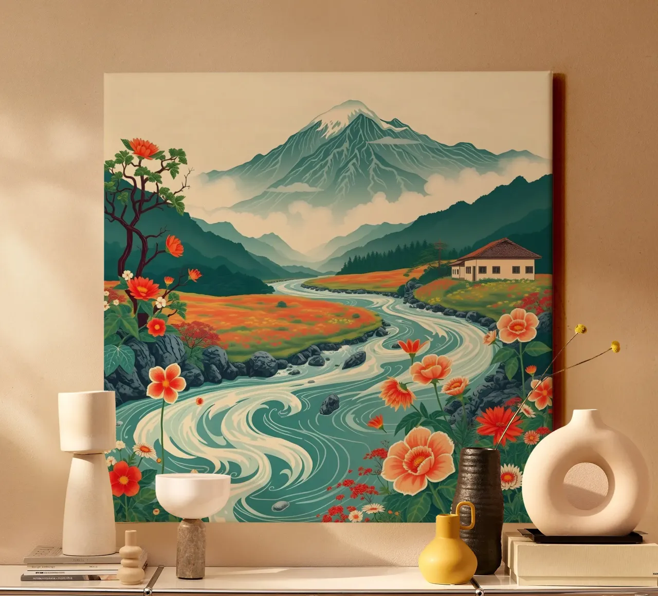 Serene Mountain Valley canvas with Floater frame by Artistic-shop