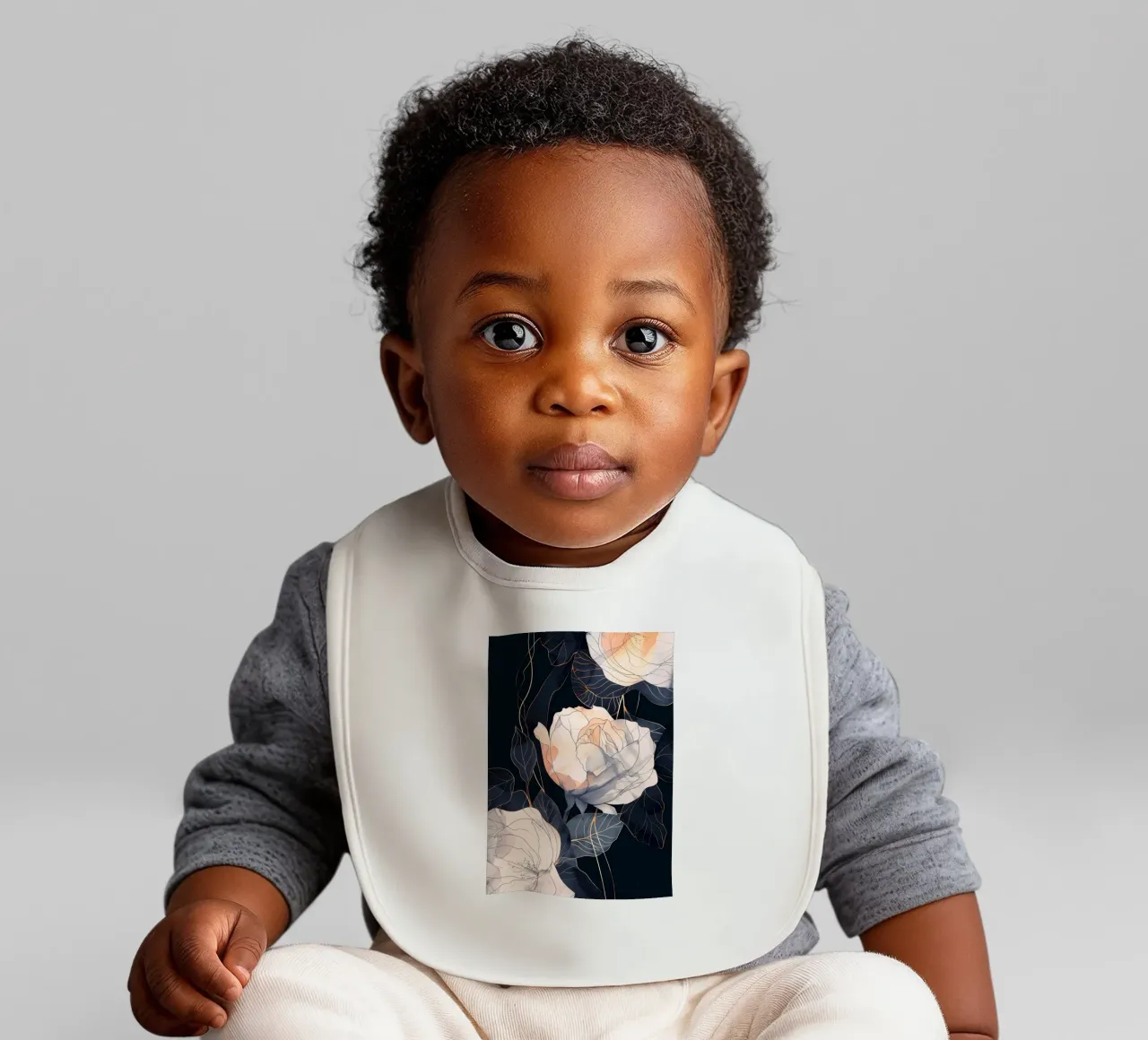 Roses black version baby bib by Justyna Jaszke JBJart