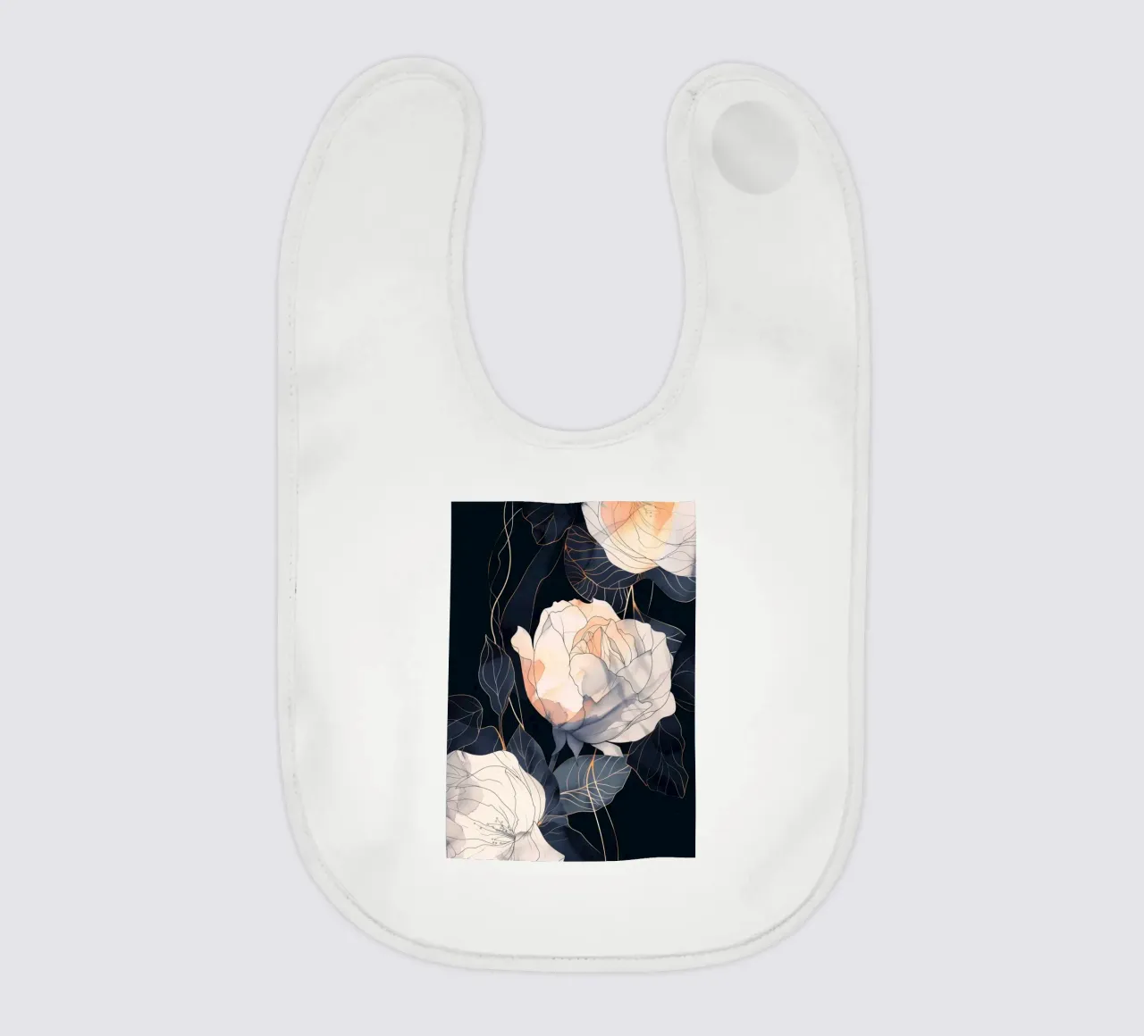 Roses black version baby bib by Justyna Jaszke JBJart