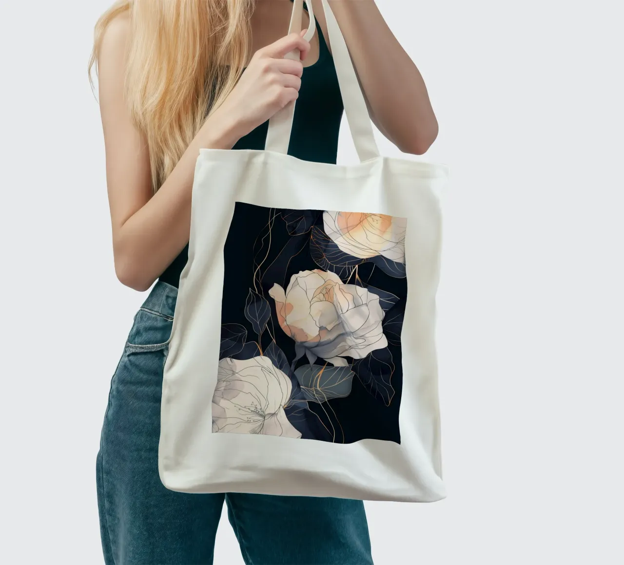 Roses schwarze Version Jutebeutel von Justyna Jaszke JBJart