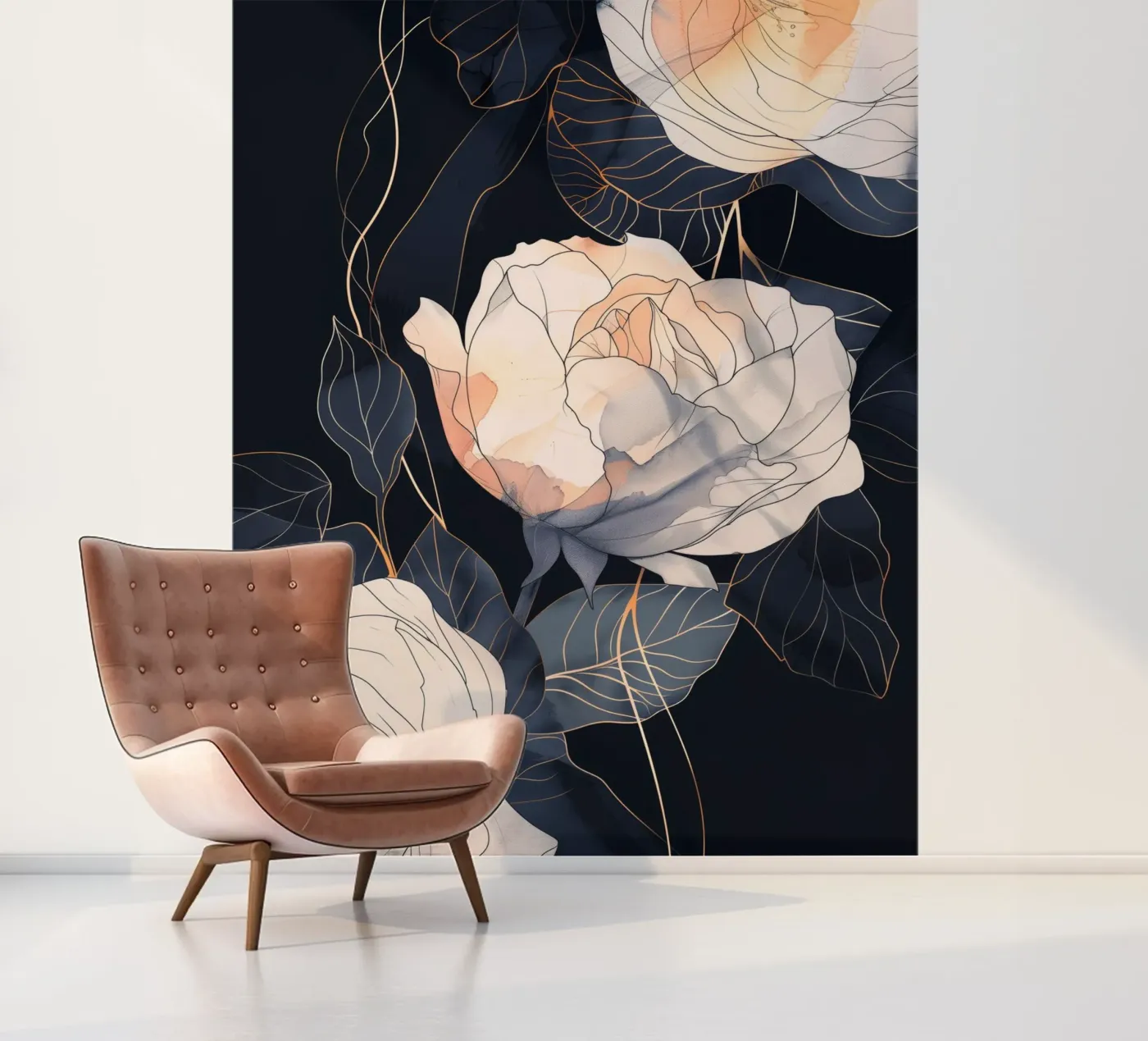 Rozen zwarte versie fotobehang van Justyna Jaszke JBJart