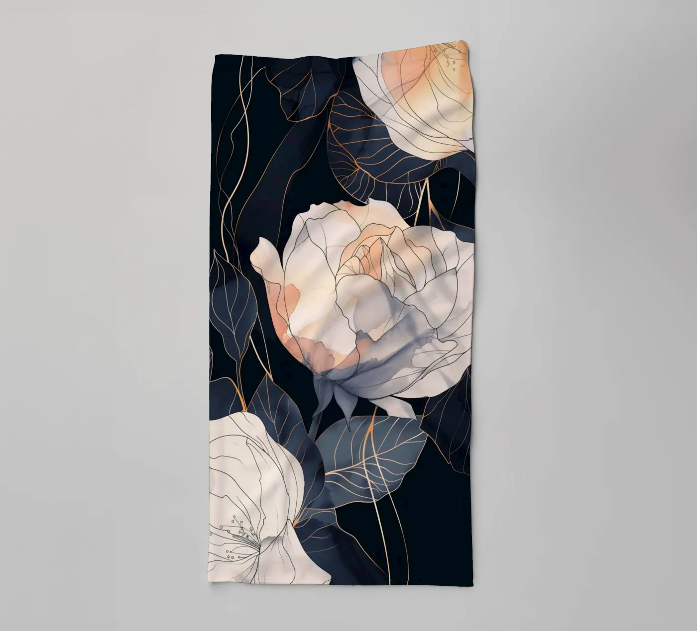 Roses black version towel by Justyna Jaszke JBJart