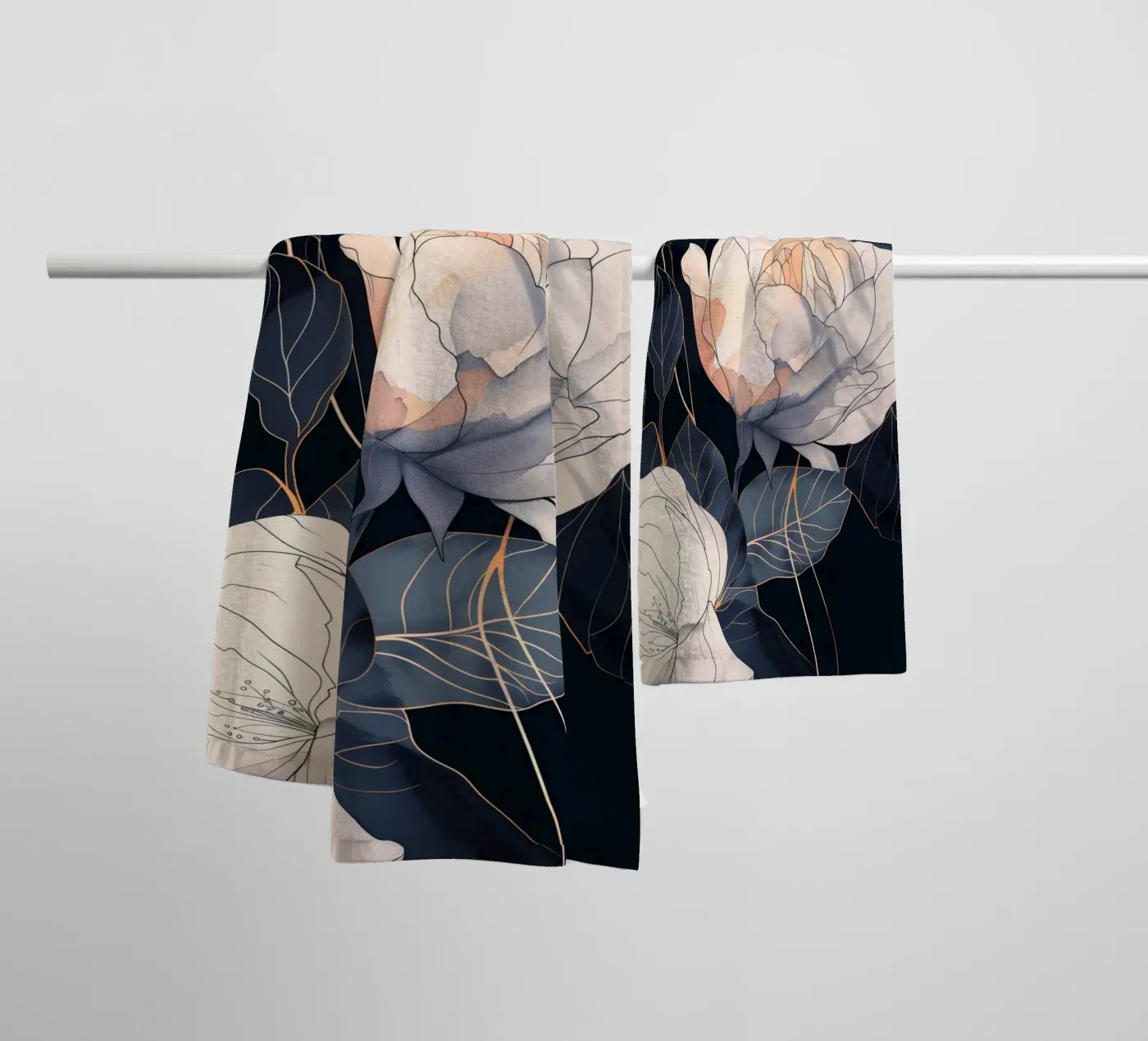 Roses black version towel by Justyna Jaszke JBJart