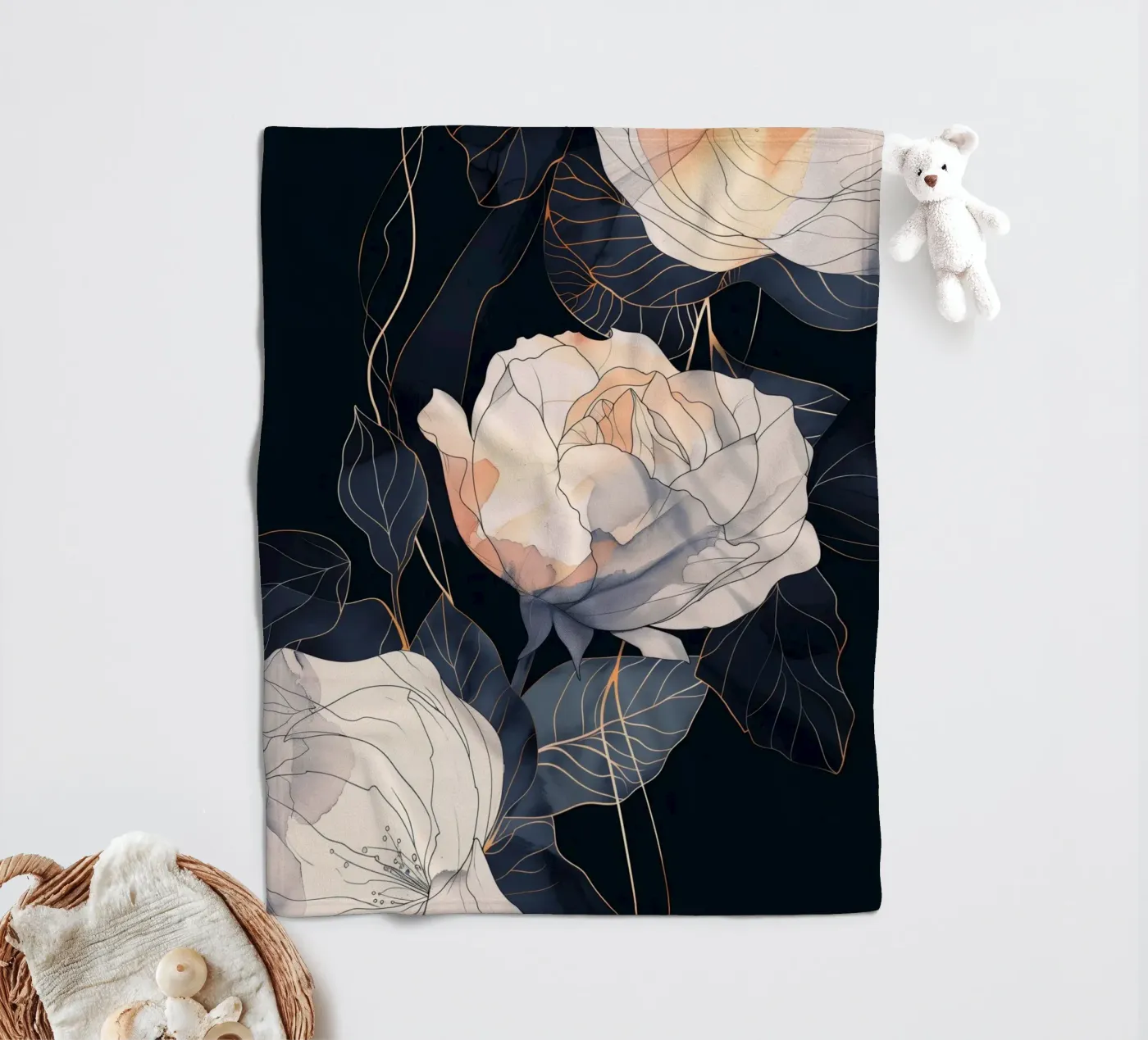 Roses version noire plaid polaire de Justyna Jaszke JBJart