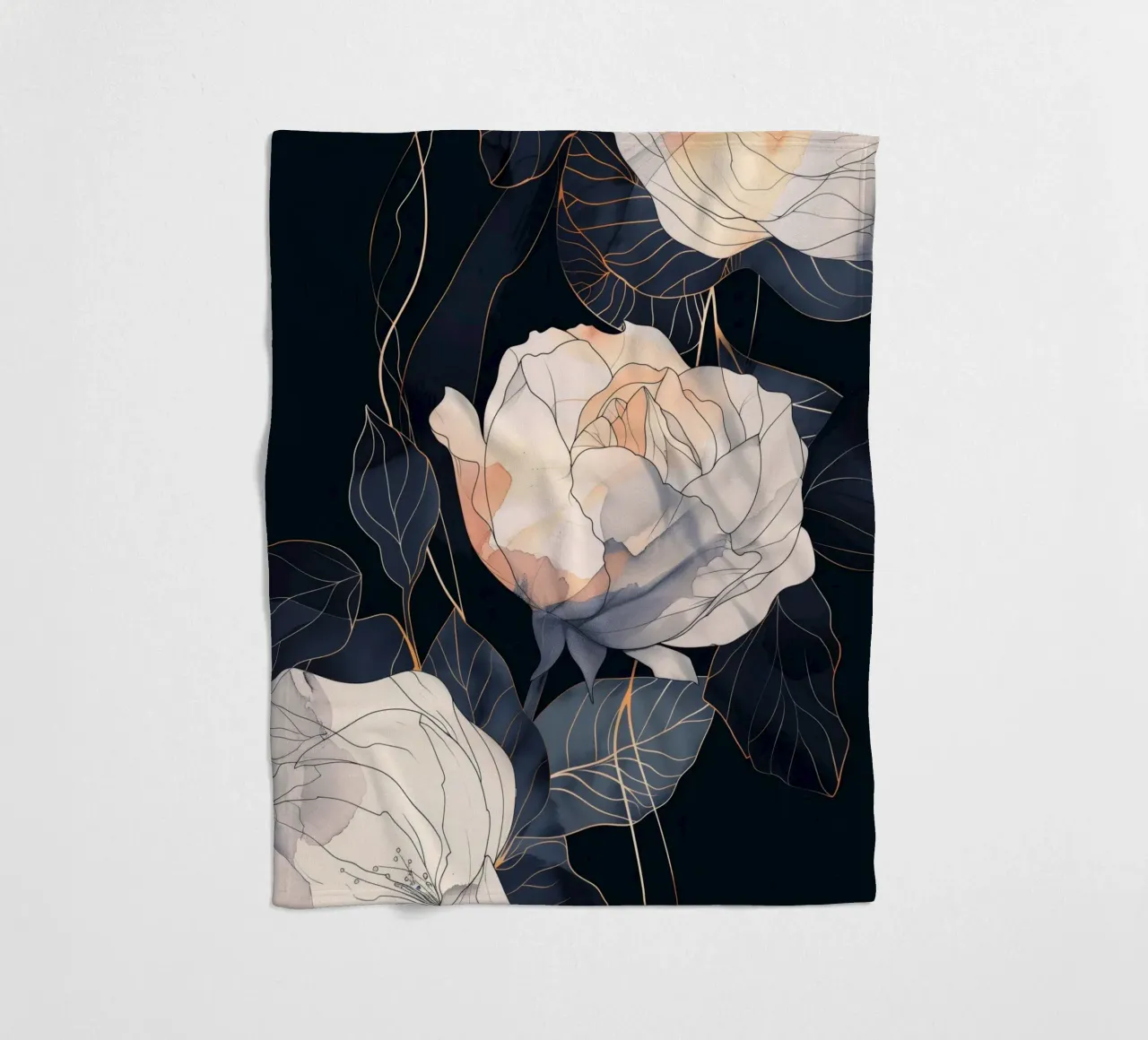 Rozen zwarte versie fleecedeken van Justyna Jaszke JBJart