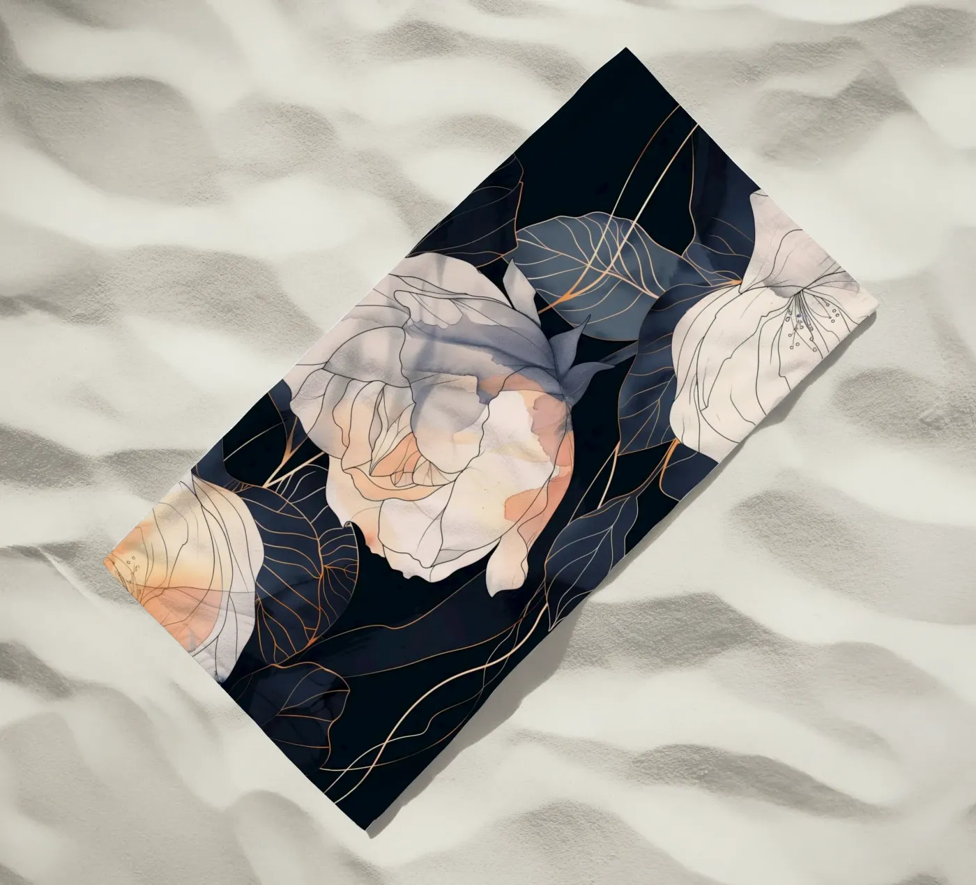 Roses black version strandhanddoek van Justyna Jaszke JBJart