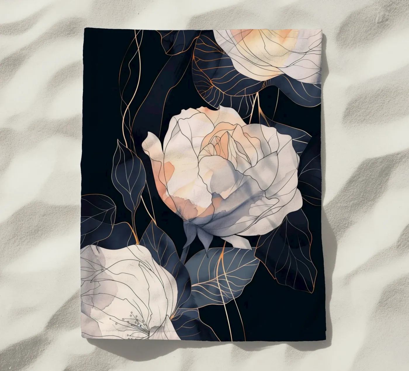 Roses black version strandhanddoek van Justyna Jaszke JBJart