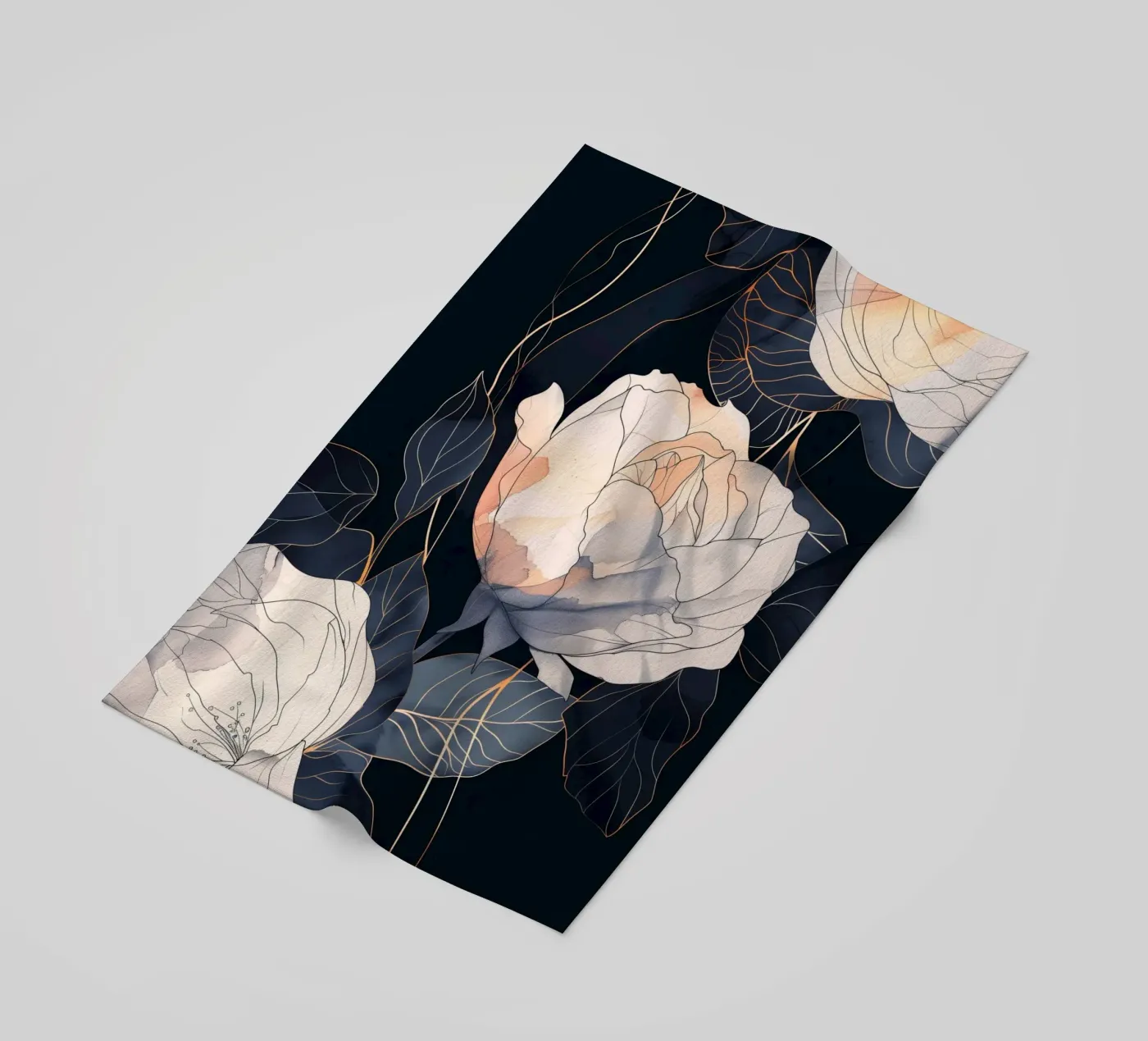 Roses black version strandhanddoek van Justyna Jaszke JBJart
