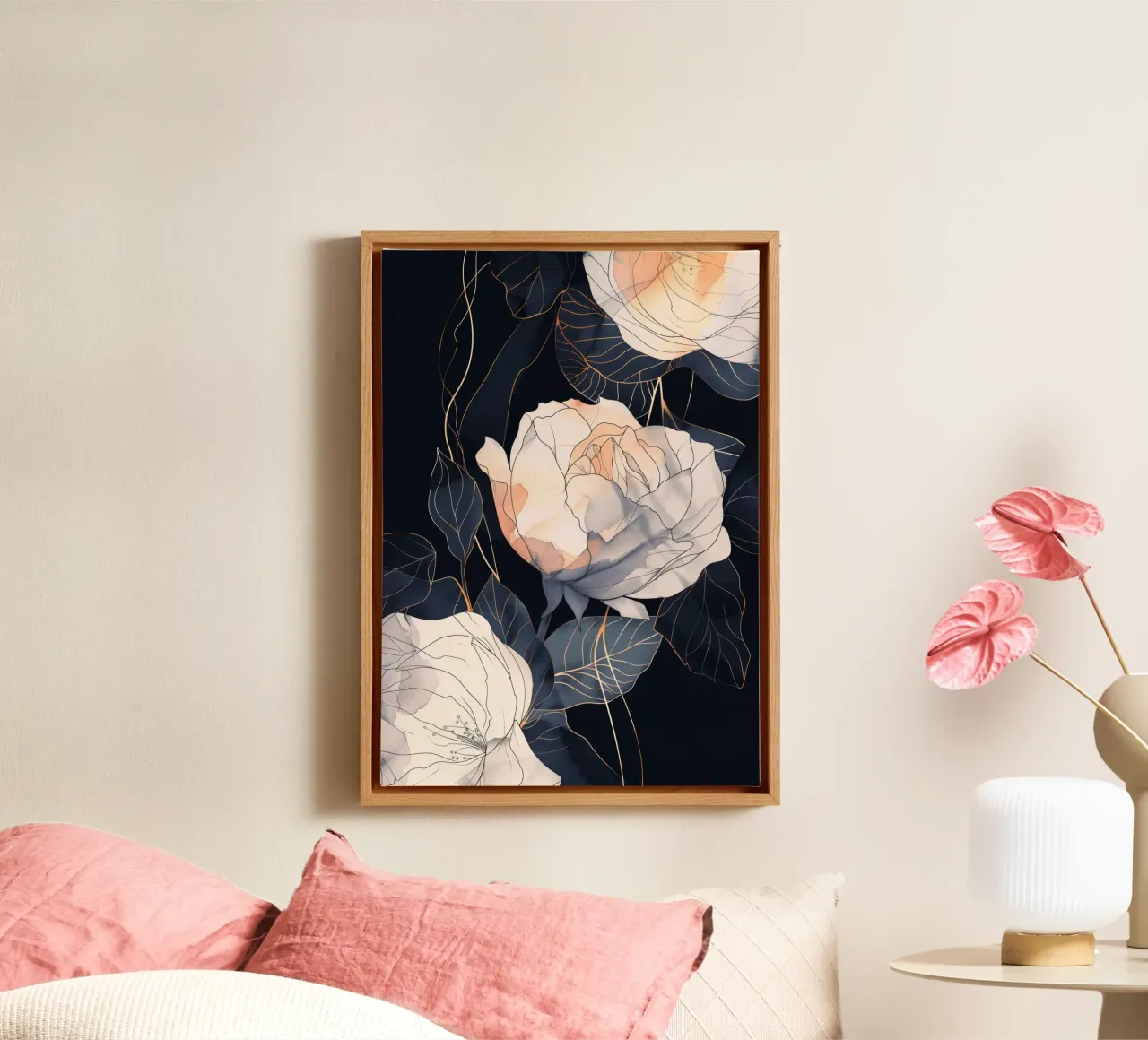 Rosas versión negra lienzo con Marco flotante de Justyna Jaszke JBJart