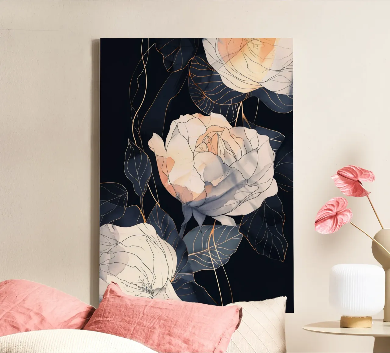 Rosas versión negra lienzo con Marco flotante de Justyna Jaszke JBJart