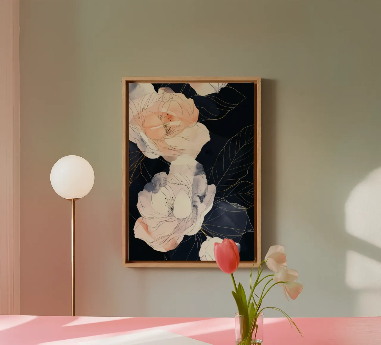Rose bianche e nere tela con Cornice a cassetta da Justyna Jaszke JBJart